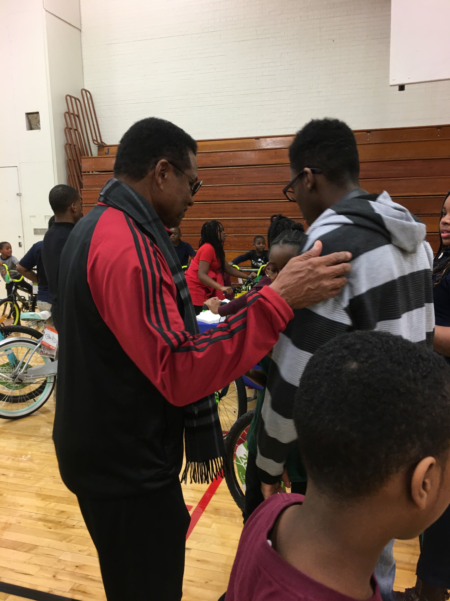 A child with a new bicycle during the Gary, Indiana giveaway.